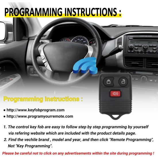 Lot de 2 clés à distance sans clé compatibles avec Ford F150 F250 F350 Escape Expedition Explorer Ranger, Lincoln, Mercury, Mazda et plus encore, remplacement pour CWTWB1U331 CWTWB1U345, 3 boutons (lot de 2)