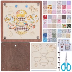 INFUNLY Kit d'art en bois en tissu d'abeille 17 x 17 cm, kit d'art en noyer avec tissu matelassé, kits d'artisanat en bois d'abeille avec instructions (français non garanti) Kits d'art à insérer pour l'artisanat, cadeaux d'anniversaire