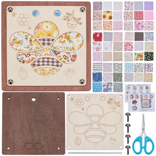 INFUNLY Kit d'art en bois en tissu d'abeille 17 x 17 cm, kit d'art en noyer avec tissu matelassé, kits d'artisanat en bois d'abeille avec instructions (français non garanti) Kits d'art à insérer pour l'artisanat, cadeaux d'anniversaire