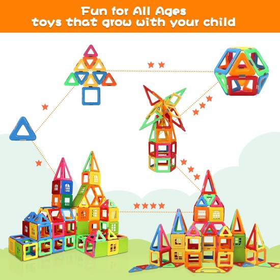 Coodoo Blocs magnétiques améliorés pour enfants en bas âge, jouets STEM robustes pour garçons et filles de 3 ans et plus, apprenant en jouant à des jeux pour les tout-petits, compatibles avec les blocs de construction des grandes marques – Kit de démarrag