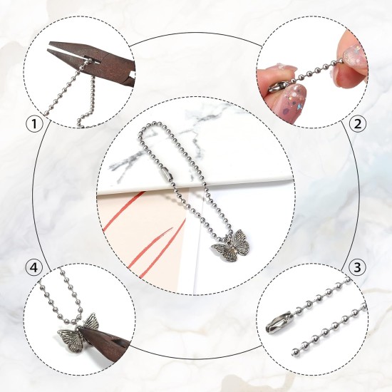 Chaîne d'étiquette de chien en acier inoxydable de 33 pieds avec connecteurs assortis pour la fabrication de bijoux, colliers, bracelets suspendus, porte-clés (2,4 mm)