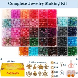 Perles de verre pour la fabrication de bijoux, 1300 pièces + 8 mm, 48 couleurs, perles rondes en verre de cristal, kit de fabrication de bracelets, kit de démarrage de perles pour cadeaux d'artisanat d'art de vacances d'anniversaire Perles de verre pour la fabrication de bijoux, 1300 pièces + 8 mm, 48 couleurs, perles rondes en verre de cristal, kit de fabrication de bracelets, kit de démarrage de perles pour cadeaux d'artisanat d'art de vacances d'anniversaire