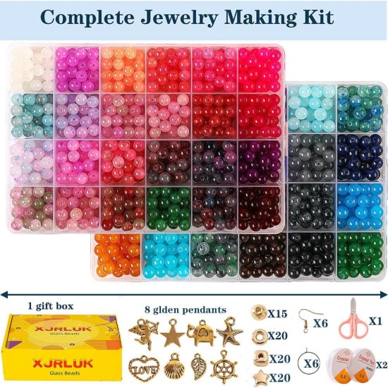 Perles de verre pour la fabrication de bijoux, 1300 pièces + 8 mm, 48 couleurs, perles rondes en verre de cristal, kit de fabrication de bracelets, kit de démarrage de perles pour cadeaux d'artisanat d'art de vacances d'anniversaire Perles de verre pour la fabrication de bijoux, 1300 pièces + 8 mm, 48 couleurs, perles rondes en verre de cristal, kit de fabrication de bracelets, kit de démarrage de perles pour cadeaux d'artisanat d'art de vacances d'anniversaire