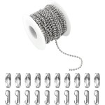 Chaîne d'étiquette de chien en acier inoxydable de 33 pieds avec connecteurs assortis pour la fabrication de bijoux, colliers, bracelets suspendus, porte-clés (2,4 mm)