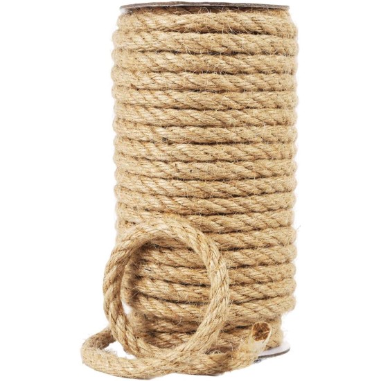 Ficelle de jute naturelle, rouleau de corde de jute de 8 mm x 50 pieds, ficelle épaisse robuste pour griffoir de chat, regroupement, jardinage et bricolage