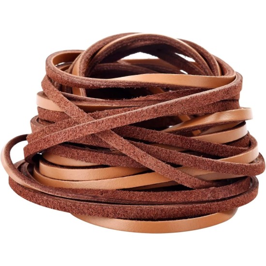 TeeLiy Cordon plat en cuir véritable de 3 mm, cordon de tressage marron clair pour la fabrication de bijoux, lacets de chaussures en cuir, arts et travaux manuels (Tan_3MM_5Yards)