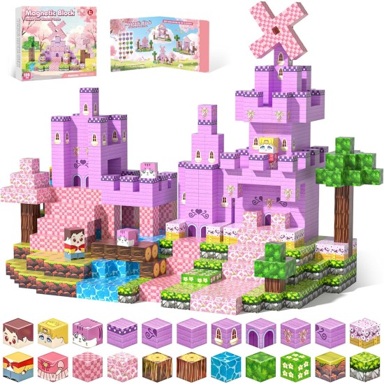 Blocs magnétiques, blocs de construction magnétiques 100 pièces, jouets sensoriels STEM avec construction de château de princesse – tuiles magnétiques créatives pour les tout-petits âgés de 3 ans et plus, garçons et filles – cadeaux de fête d'anniversaire