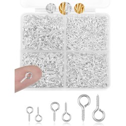 FIVEIZERO Lot de 600 petites épingles à œil pour la fabrication de bijoux et les travaux manuels, mini vis à œillets pour projets artistiques et breloques en perles, petits crochets à œil pour travaux manuels (or et argent, 3 tailles)