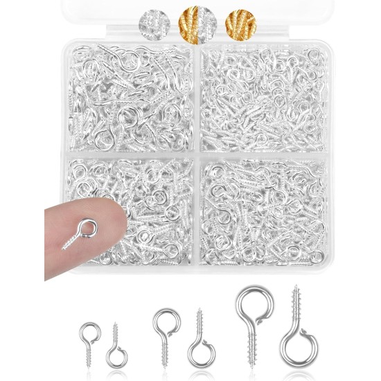 FIVEIZERO Lot de 600 petites épingles à œil pour la fabrication de bijoux et les travaux manuels, mini vis à œillets pour projets artistiques et breloques en perles, petits crochets à œil pour travaux manuels (or et argent, 3 tailles)