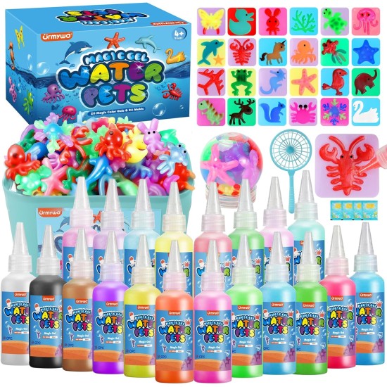Kit de jouets magiques elfe de l'eau, kit de gel d'eau pour animaux de compagnie, 20 gels et 24 moules, fabriquez vos propres jouets sensoriels Squishies pour enfants, fabricant de squishy, ​​animaux aquatiques, bricolage de Pâques, cadeaux de Pâques pour