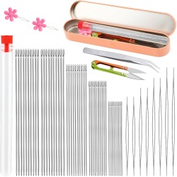 Lot de 58 aiguilles à perles pour la fabrication de bijoux, aiguilles à gros chas, aiguilles à perles ultra fines en acier inoxydable, chas flexible, parfaites pour les perles, la broderie et les travaux manuels.