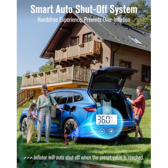 AVID POWER Compresseur d'air portable, pompe à pneu de voiture sans fil 20 V, compresseur d'air alimenté par batterie rechargeable avec adaptateur 12 V DC, manomètre numérique