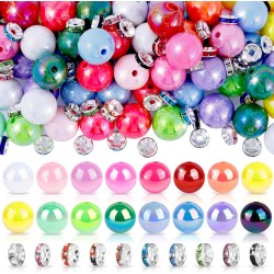 Lot de 320 perles pour stylos, perles focales de 14 mm et perles d'espacement en strass de 8 mm, adaptées pour les stylos, bracelets, porte-clés, fabrication de bijoux, perles acryliques arc-en-ciel, cadeaux de Noël