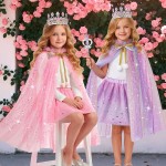 Meland Vêtements de déguisement de princesse pour fille, cape de princesse avec jouets couronne pour enfants, cadeaux d'anniversaire pour petites filles 3,4,5,6,7,8