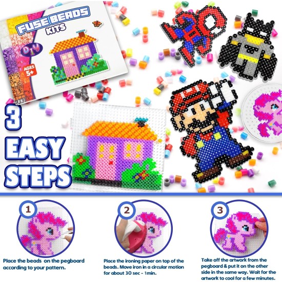 FUNZBO 31000 Kit de perles fusibles de 5 mm – 48 couleurs, fournitures d'art et d'artisanat de Pâques pour enfants, ensemble de jouets, décorations artistiques pour chambre, jouets d'anniversaire, cadeaux pour filles et garçons à partir de 5 ans