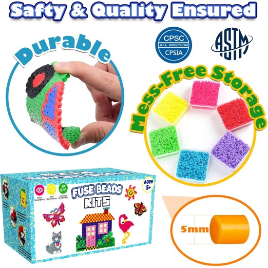 FUNZBO 31000 Kit de perles fusibles de 5 mm – 48 couleurs, fournitures d'art et d'artisanat de Pâques pour enfants, ensemble de jouets, décorations artistiques pour chambre, jouets d'anniversaire, cadeaux pour filles et garçons à partir de 5 ans