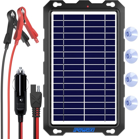 POWOXI Kit de charge d'entretien de panneau solaire portable étanche 7,5 W amélioré pour batterie solaire 7,5 W pour voiture, automobile, moto, bateau, marine, camping-car, remorque, motoneige, etc.
