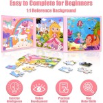 Puzzles magnétiques pour enfants de 3 à 5 ans, puzzles de voyage 3 en 1 princesse licorne sirène pour enfants de 4 à 6 ans, jouets d'activités de voyage en voiture, avion, cadeaux de Pâques pour filles