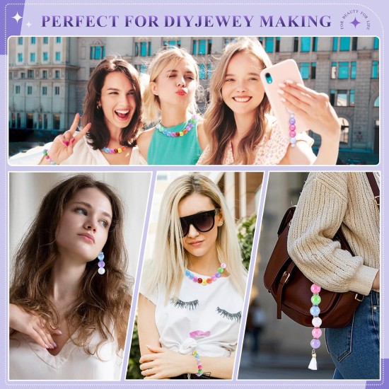 Lot de 320 perles pour stylos, perles focales de 14 mm et perles d'espacement en strass de 8 mm, adaptées pour les stylos, bracelets, porte-clés, fabrication de bijoux, perles acryliques arc-en-ciel, cadeaux de Noël