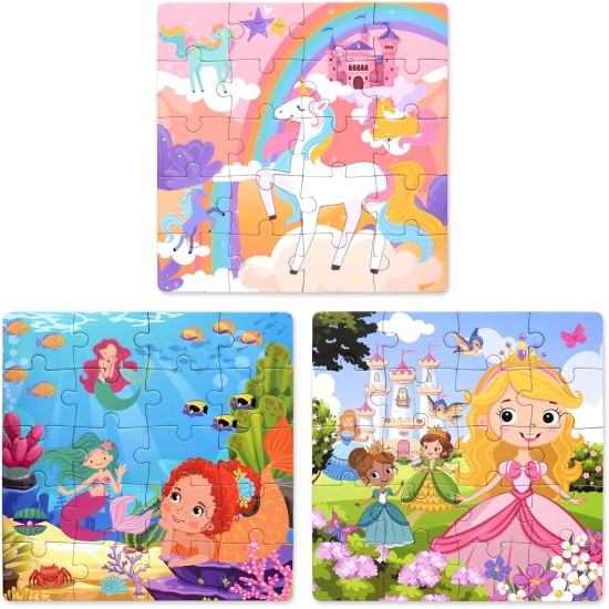 Puzzles magnétiques pour enfants de 3 à 5 ans, puzzles de voyage 3 en 1 princesse licorne sirène pour enfants de 4 à 6 ans, jouets d'activités de voyage en voiture, avion, cadeaux de Pâques pour filles
