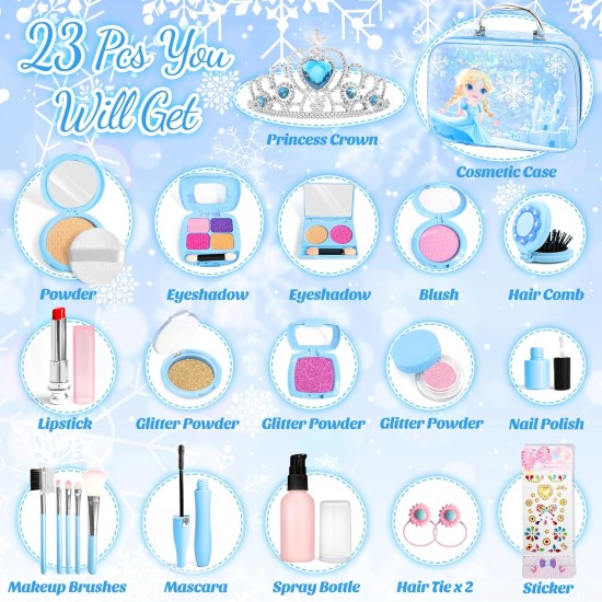 INNOCHEER Kit de maquillage pour enfants de 3 à 5 ans, kit de maquillage pour enfants de 3 à 5 ans, jouets La Reine des Neiges pour enfants, faux maquillage, jouets cadeaux pour filles de 3, 4, 5, 6, 7 ans et plus (pas de vrai maquillage)