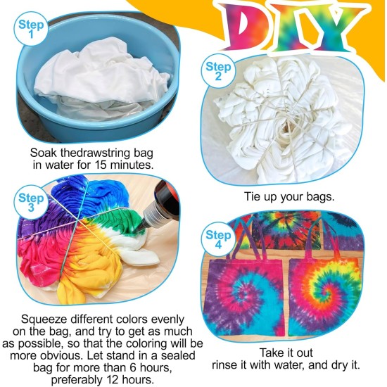 Vodolo Sacs blancs pour teinture (4 pièces), kits de teinture pour adultes, enfants, femmes, grands groupes, sacs fourre-tout en coton, articles à nouer, fournitures de fête Vodolo Sacs blancs pour teinture (4 pièces), kits de teinture pour adultes, enfants, femmes, grands groupes, sacs fourre-tout en coton, articles à nouer, fournitures de fête