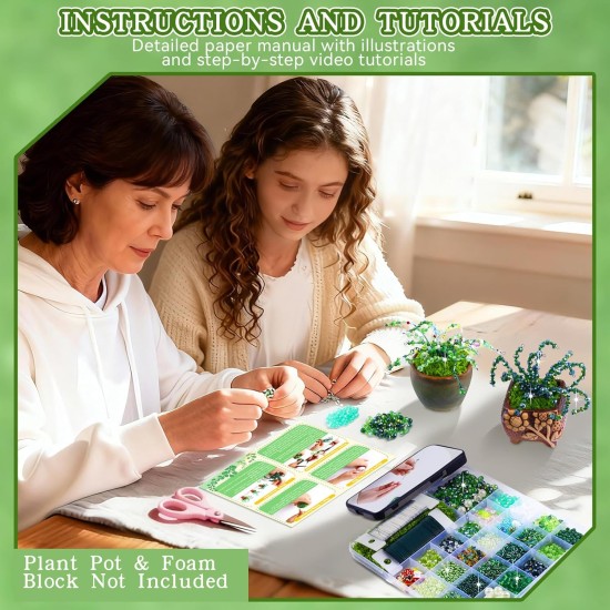 FOGWOWO 5422 pièces Kit de plantes en perles Kit de plantes éternelles Perles de verre vertes pour la fabrication de plantes, perles vertes pour plantes en perles avec tutoriels vidéo, perles de plantes éternelles pour la fabrication de bijoux, loisirs cr