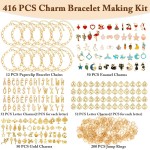Flasoo Kit de fabrication de bracelets à breloques en or 416 pièces, comprenant des bracelets à chaîne avec trombone, des breloques et des anneaux ouverts pour la fabrication de bijoux