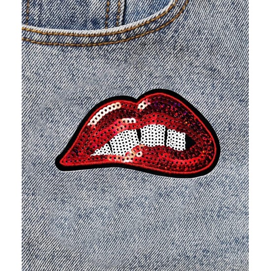 Paillettes sexy rouges lèvres mordantes patchs brodés symboles badge vêtements jeans t-shirt chapeau sacs à dos pour hommes femmes garçons filles (2 pièces)