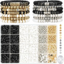 Gionlion Lot de 3 000 bracelets en perles d'argile pour femmes et adultes, kit de fabrication de bracelets, perles dorées pour la fabrication de bijoux, kit de bracelets à breloques, loisirs créatifs, cadeaux d'anniversaire, de Saint-Valentin