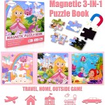 Puzzles magnétiques pour enfants de 3 à 5 ans, puzzles de voyage 3 en 1 princesse licorne sirène pour enfants de 4 à 6 ans, jouets d'activités de voyage en voiture, avion, cadeaux de Pâques pour filles