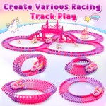 Jouets licorne pour enfants filles de 4 à 6 ans : 232 pièces de piste de course de camion monstre licorne avec 2 voitures à tirer, jouets pour filles de 3, 4, 5, 6, 7 ans, cadeaux d'anniversaire de Pâques pour filles de 3 à 5, 6 à 8 ans.