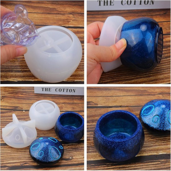 Juome Moules en résine pour pots en silicone, pots à champignons, moules en silicone avec couvercle pour moulage en résine époxy pour boîte de rangement de bijoux, récipient à bonbons, décoration de la maison