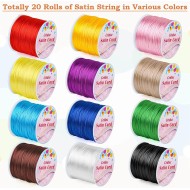 Cridoz Lot de 12 rouleaux de fil en nylon pour bracelets, cordon de soie en queue de rat satiné, cordon de perles soyeux pour Kumihimo, bracelets tressés, colliers pendentifs, macramé, cordons de porte-clés, fabrication de bijoux