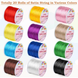 Cridoz Lot de 12 rouleaux de fil en nylon pour bracelets, cordon de soie en queue de rat satiné, cordon de perles soyeux pour Kumihimo, bracelets tressés, colliers pendentifs, macramé, cordons de porte-clés, fabrication de bijoux
