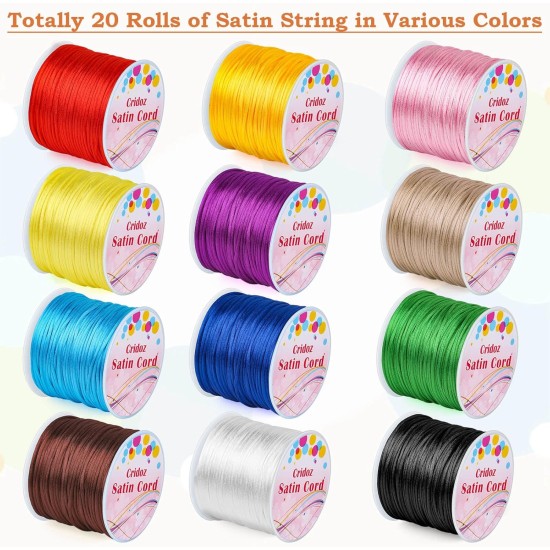 Cridoz Lot de 12 rouleaux de fil en nylon pour bracelets, cordon de soie en queue de rat satiné, cordon de perles soyeux pour Kumihimo, bracelets tressés, colliers pendentifs, macramé, cordons de porte-clés, fabrication de bijoux