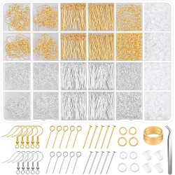 Kit de fabrication de boucles d'oreilles hypoallergéniques, modacraft 2000 pièces, kit de fournitures de fabrication de boucles d'oreilles avec crochets hypoallergéniques, accessoires de boucles d'oreilles, dos, épingles, anneaux ouverts pour la fabricati