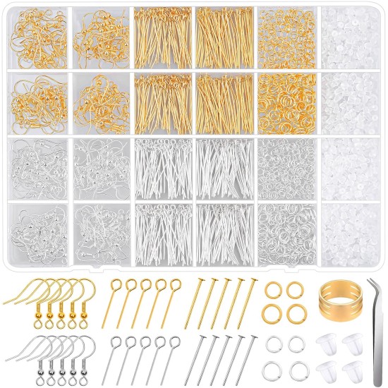 Kit de fabrication de boucles d'oreilles hypoallergéniques, modacraft 2000 pièces, kit de fournitures de fabrication de boucles d'oreilles avec crochets hypoallergéniques, accessoires de boucles d'oreilles, dos, épingles, anneaux ouverts pour la fabricati