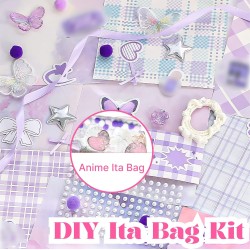 FXiaoy 60PCS Kit de Sac Ita DIY Ensemble Complet d'Accessoires de Sac Anime Ita Comprenant des Décorations en Satin, des Rubans et des Noeuds pour Débutants (Violet)