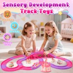 Jouets licorne pour enfants filles de 4 à 6 ans : 232 pièces de piste de course de camion monstre licorne avec 2 voitures à tirer, jouets pour filles de 3, 4, 5, 6, 7 ans, cadeaux d'anniversaire de Pâques pour filles de 3 à 5, 6 à 8 ans.