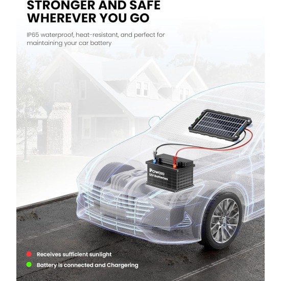 POWOXI Kit de charge d'entretien de panneau solaire portable étanche 7,5 W amélioré pour batterie solaire 7,5 W pour voiture, automobile, moto, bateau, marine, camping-car, remorque, motoneige, etc.
