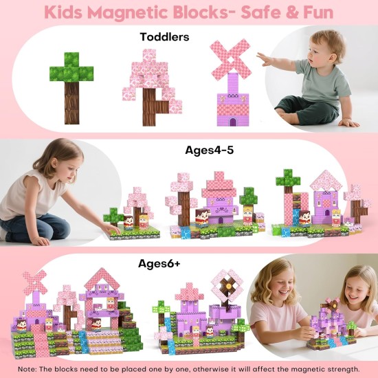 Blocs magnétiques, blocs de construction magnétiques 100 pièces, jouets sensoriels STEM avec construction de château de princesse – tuiles magnétiques créatives pour les tout-petits âgés de 3 ans et plus, garçons et filles – cadeaux de fête d'anniversaire