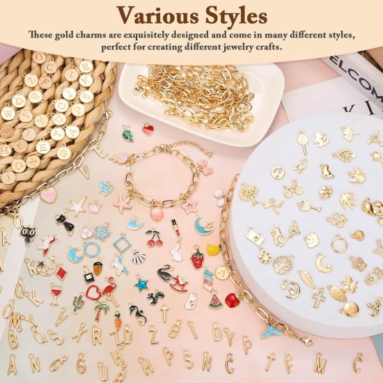 Flasoo Kit de fabrication de bracelets à breloques en or 416 pièces, comprenant des bracelets à chaîne avec trombone, des breloques et des anneaux ouverts pour la fabrication de bijoux