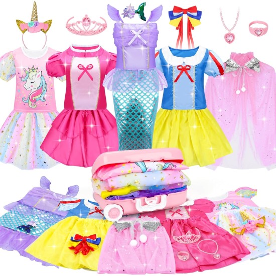 16 pièces de vêtements de princesse pour petite fille, ensemble cadeau de costume de jeu de rôle, tenue de jeu de simulation de sirène de princesse, jouets pour petites filles, cadeaux de fête d'anniversaire cosplay pour filles âgées de 3 4 5 6 7 ans et p