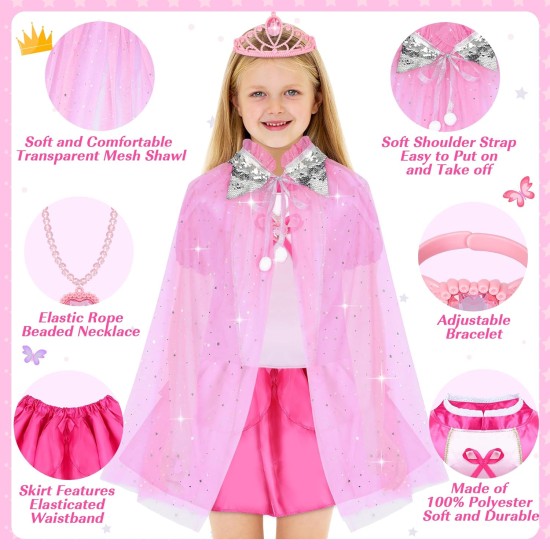 16 pièces de vêtements de princesse pour petite fille, ensemble cadeau de costume de jeu de rôle, tenue de jeu de simulation de sirène de princesse, jouets pour petites filles, cadeaux de fête d'anniversaire cosplay pour filles âgées de 3 4 5 6 7 ans et p