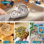 JARLINK Loupe de bijoutier 40X avec construction en métal, loupe éclairée LED/UV pliable pour pierres précieuses, bijoux, pièces de monnaie, timbres