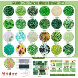 FOGWOWO 5422 pièces Kit de plantes en perles Kit de plantes éternelles Perles de verre vertes pour la fabrication de plantes, perles vertes pour plantes en perles avec tutoriels vidéo, perles de plantes éternelles pour la fabrication de bijoux, loisirs cr