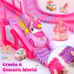 Jouets licorne pour enfants filles de 4 à 6 ans : 232 pièces de piste de course de camion monstre licorne avec 2 voitures à tirer, jouets pour filles de 3, 4, 5, 6, 7 ans, cadeaux d'anniversaire de Pâques pour filles de 3 à 5, 6 à 8 ans.