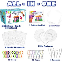 FUNZBO 31000 Kit de perles fusibles de 5 mm – 48 couleurs, fournitures d'art et d'artisanat de Pâques pour enfants, ensemble de jouets, décorations artistiques pour chambre, jouets d'anniversaire, cadeaux pour filles et garçons à partir de 5 ans