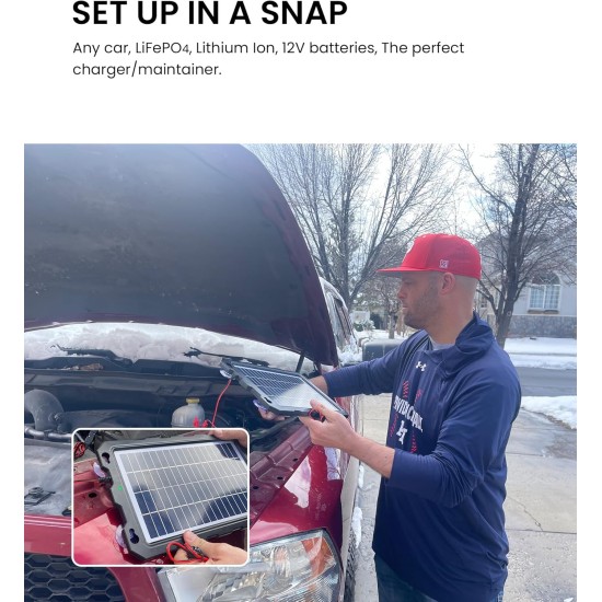 POWOXI Kit de charge d'entretien de panneau solaire portable étanche 7,5 W amélioré pour batterie solaire 7,5 W pour voiture, automobile, moto, bateau, marine, camping-car, remorque, motoneige, etc.